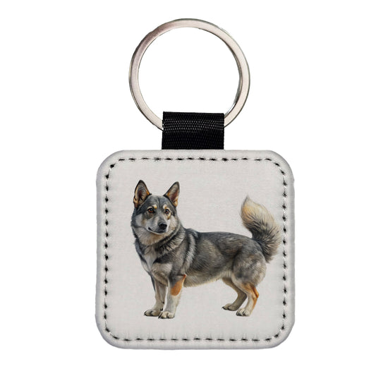 Swedish Vallhund Dog Illustration Square Faux Leather Keychain