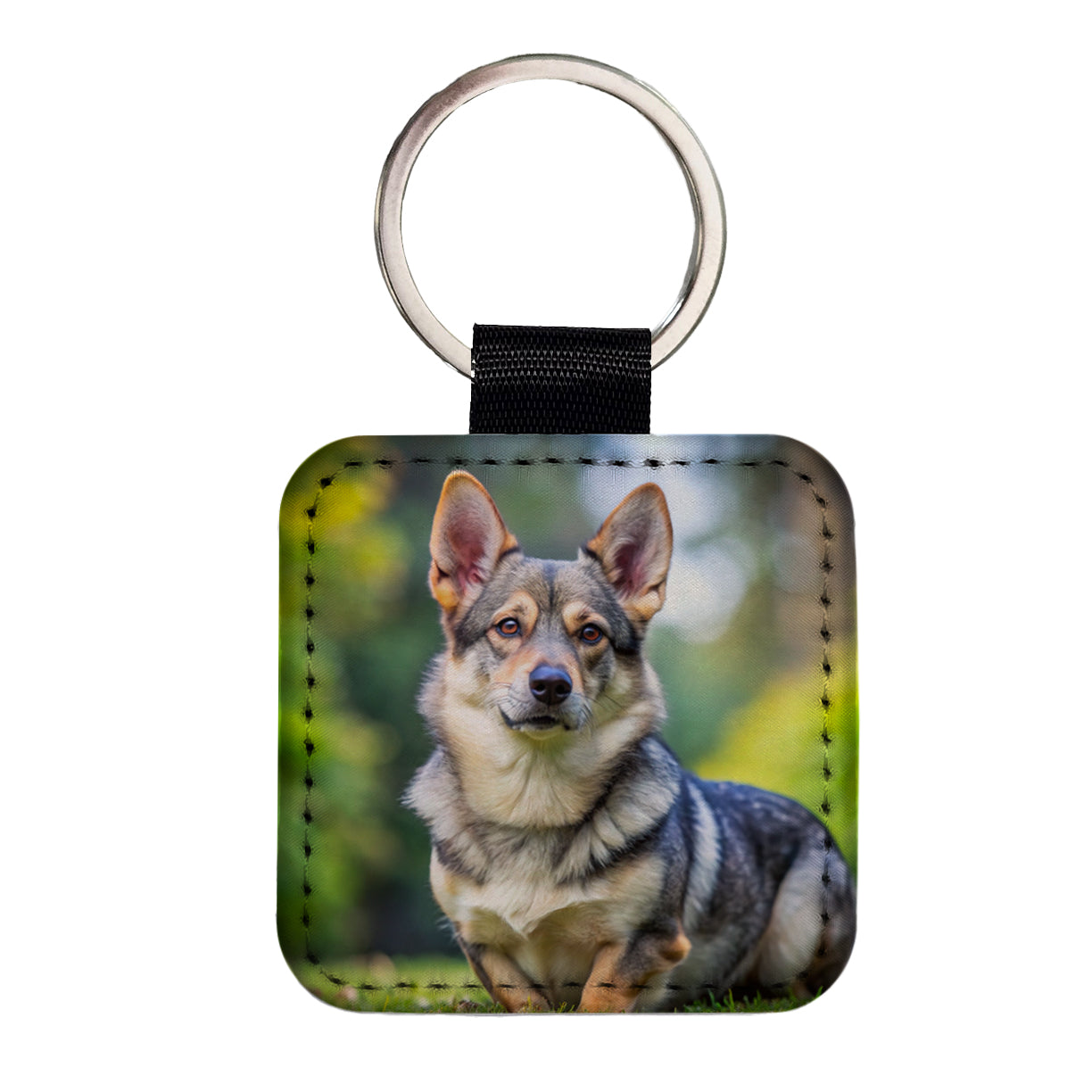 Swedish Vallhund Dog Photo Square Faux Leather Keychain