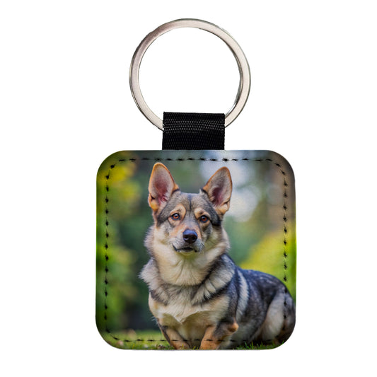 Swedish Vallhund Dog Photo Square Faux Leather Keychain