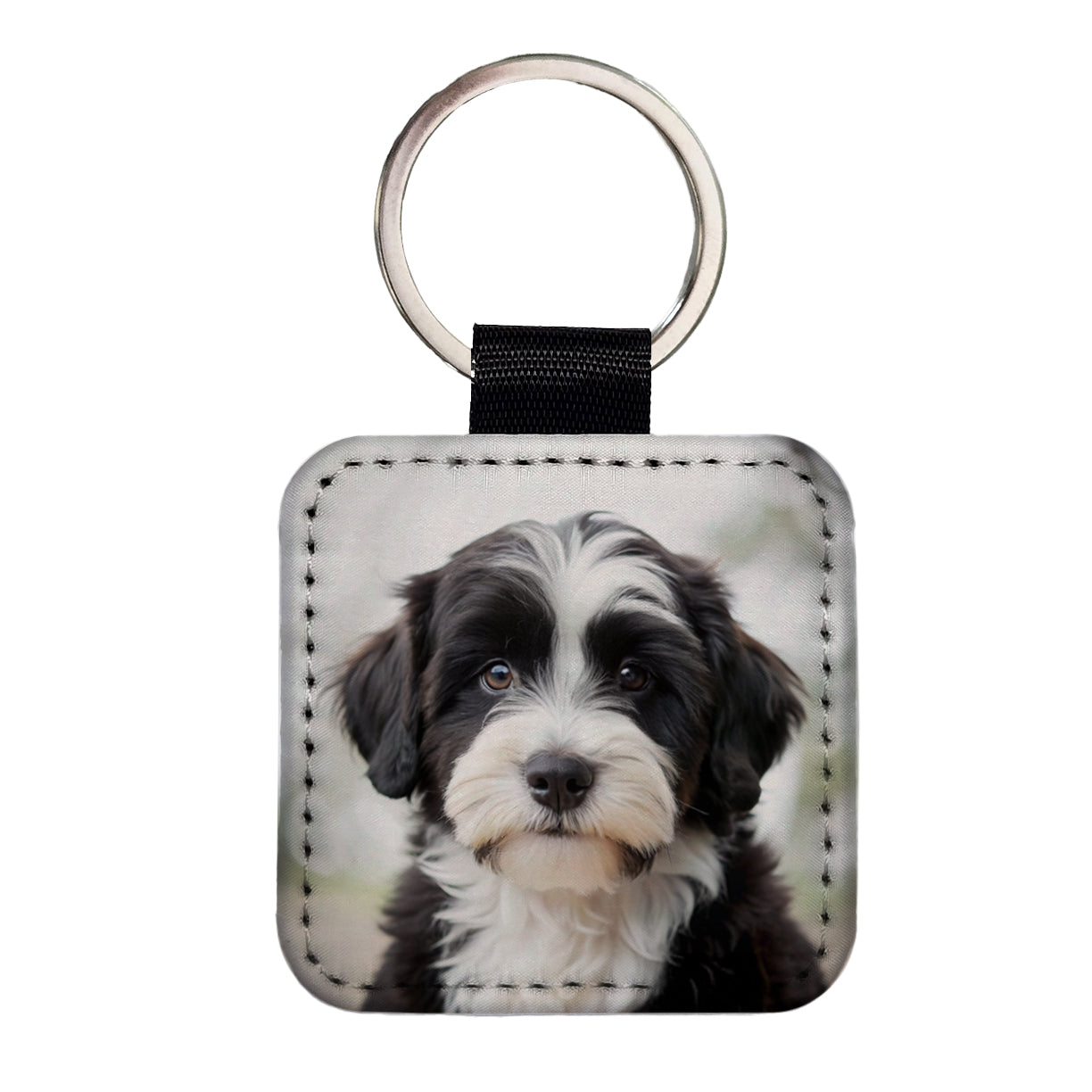 Tibetan Terrier Dog Puppy Photo Square Faux Leather Keychain