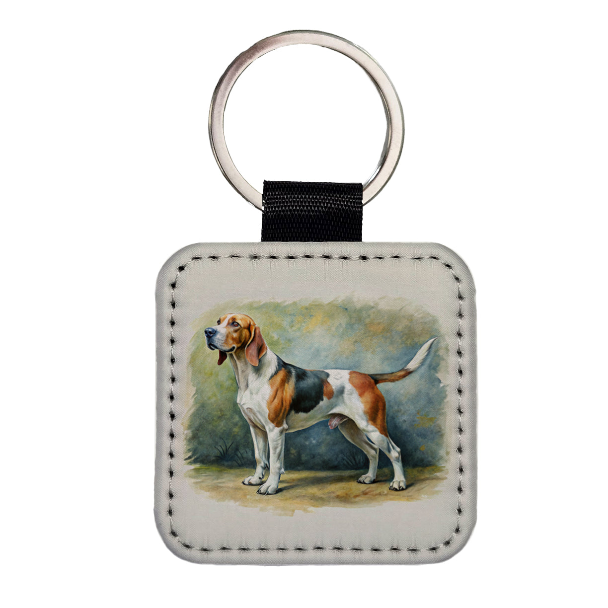 Treeing Walker Coonhound Dog Illustration Square Faux Leather Keychain