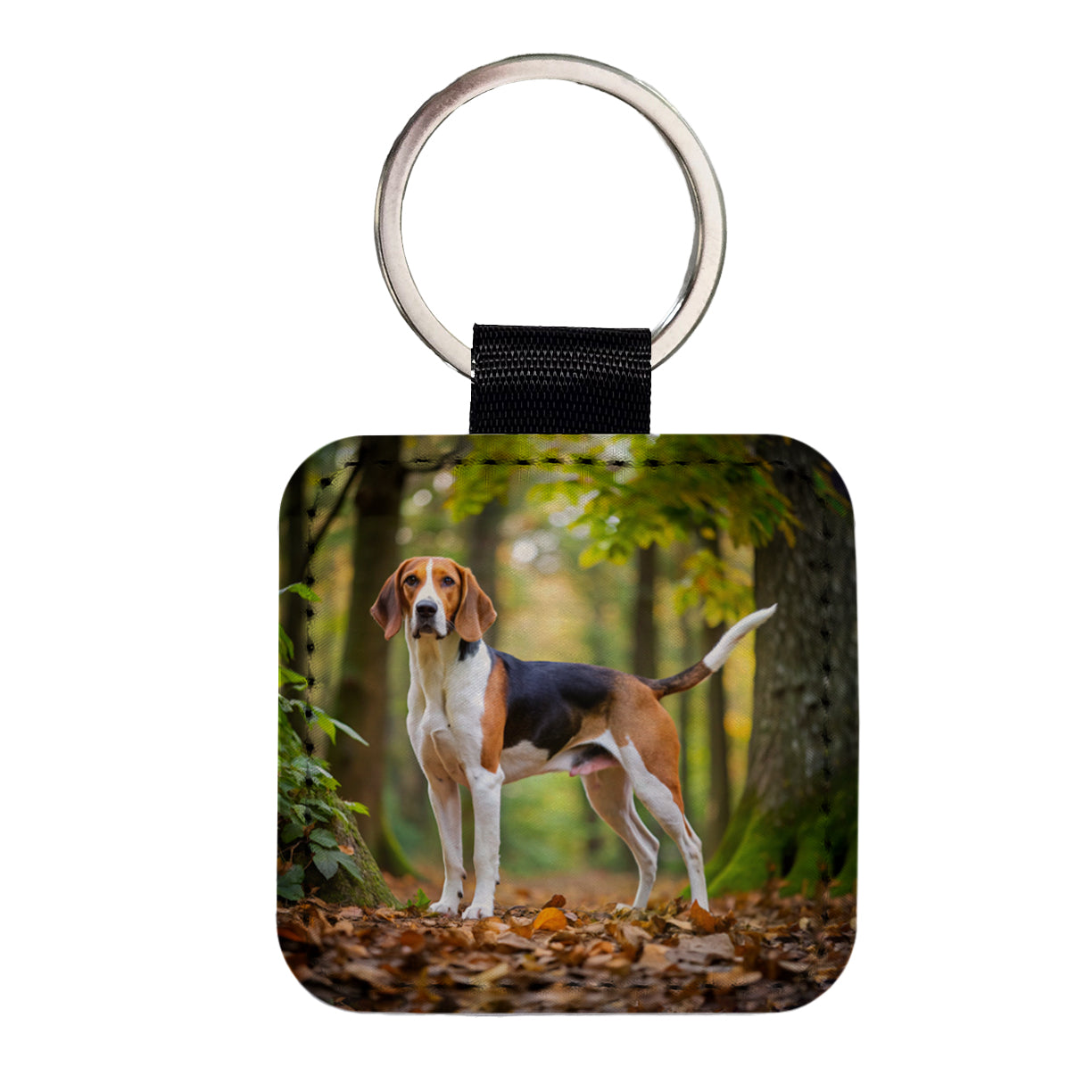 Treeing Walker Coonhound Dog Photo Square Faux Leather Keychain