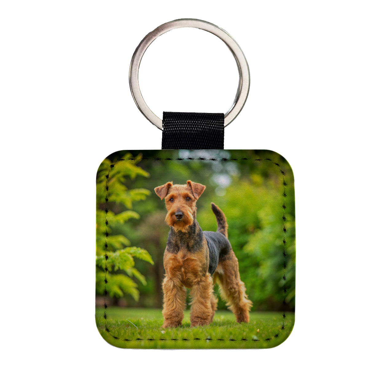 Welsh Terrier Dog Photo Square Faux Leather Keychain