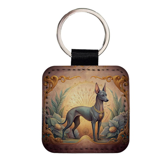 Xoloitzcuintli Xolo Mexican Hairless Dog Art Nouveau Square Faux Leather Keychain