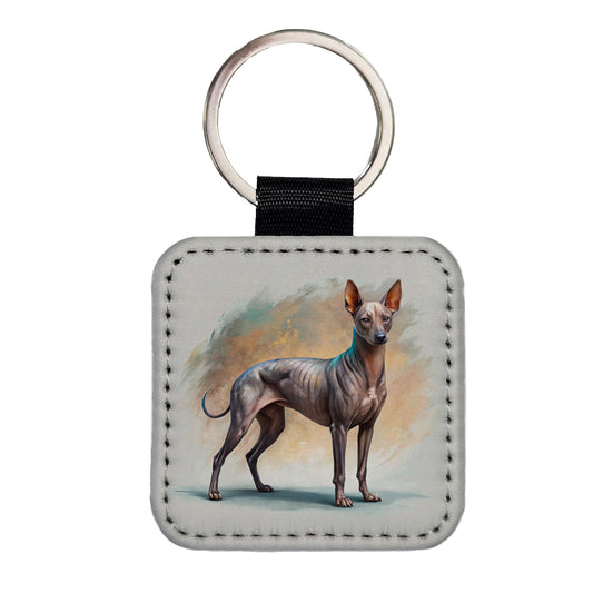 Xoloitzcuintli Xolo Mexican Hairless Dog Illustration Square Faux Leather Keychain