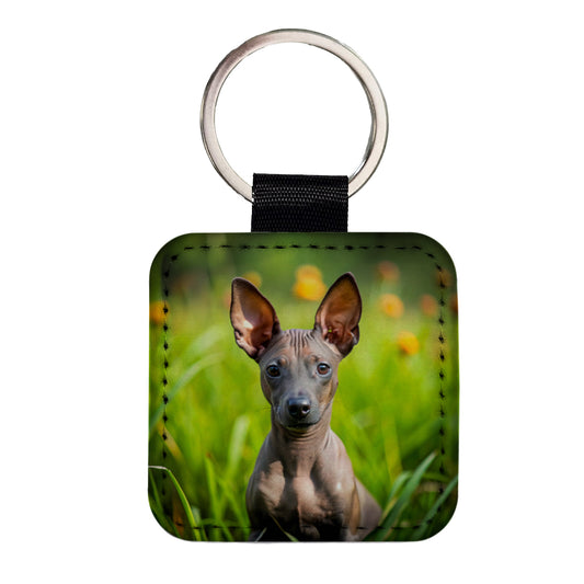 Xoloitzcuintli Xolo Mexican Hairless Dog Puppy Photo Square Faux Leather Keychain
