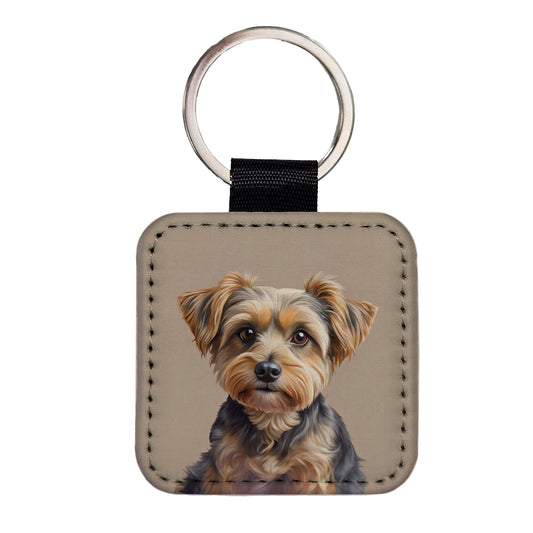Yorkipoo Dog Illustration Square Faux Leather Keychain