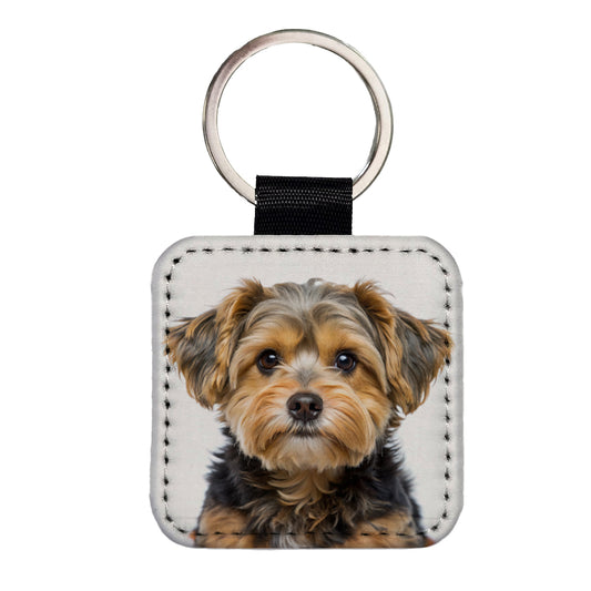 Yorkipoo Dog Photo Square Faux Leather Keychain