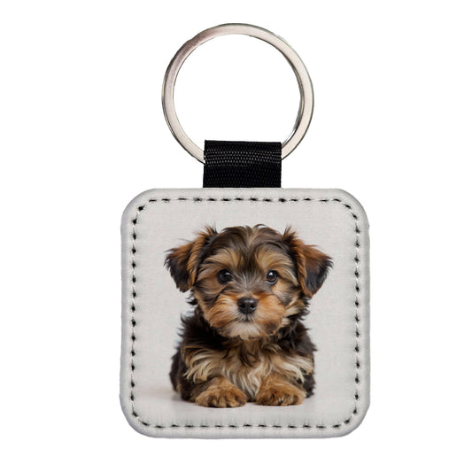 Yorkipoo Dog Puppy Photo Square Faux Leather Keychain