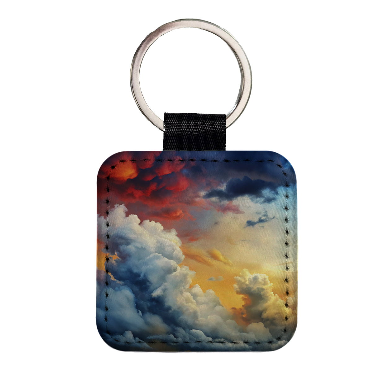 Cloudy Sky Colors Square Faux Leather Keychain