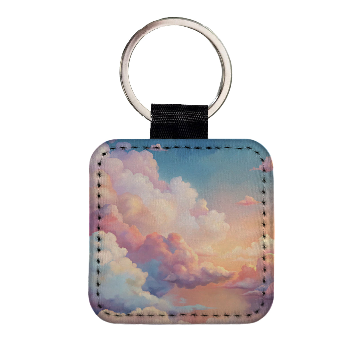 Cloudy Sky Pastel Colors Square Faux Leather Keychain