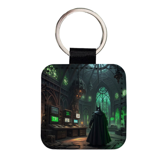 Evil Supervillain Lair Square Faux Leather Keychain