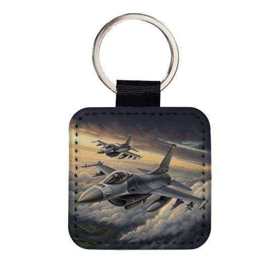 F-16 Fighting Falcon Viper Planes Flying In Formation Square Faux Leather Keychain