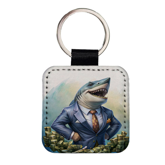Funny Business Loan Shark Wearing A Suit With Money Square Faux Leather Keychain