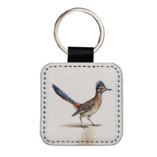 Greater Roadrunner New Mexico State Bird Illustration Square Faux Leather Keychain