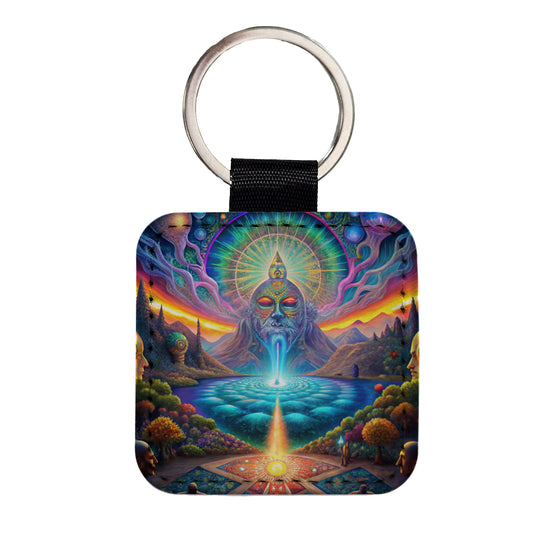 Psychedelic Mysticism Mystical Scene Square Faux Leather Keychain