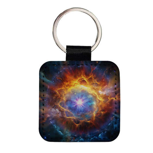 Star Going Supernova Galaxy Space Square Faux Leather Keychain