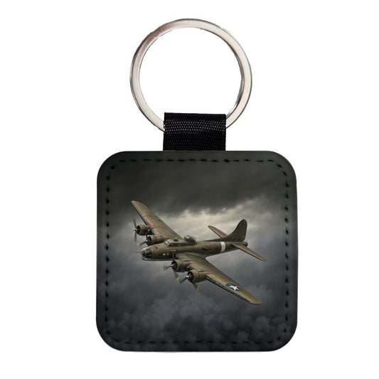 WWII B-17 Flying Fortress Heavy Bomber US Air Force Square Faux Leather Keychain