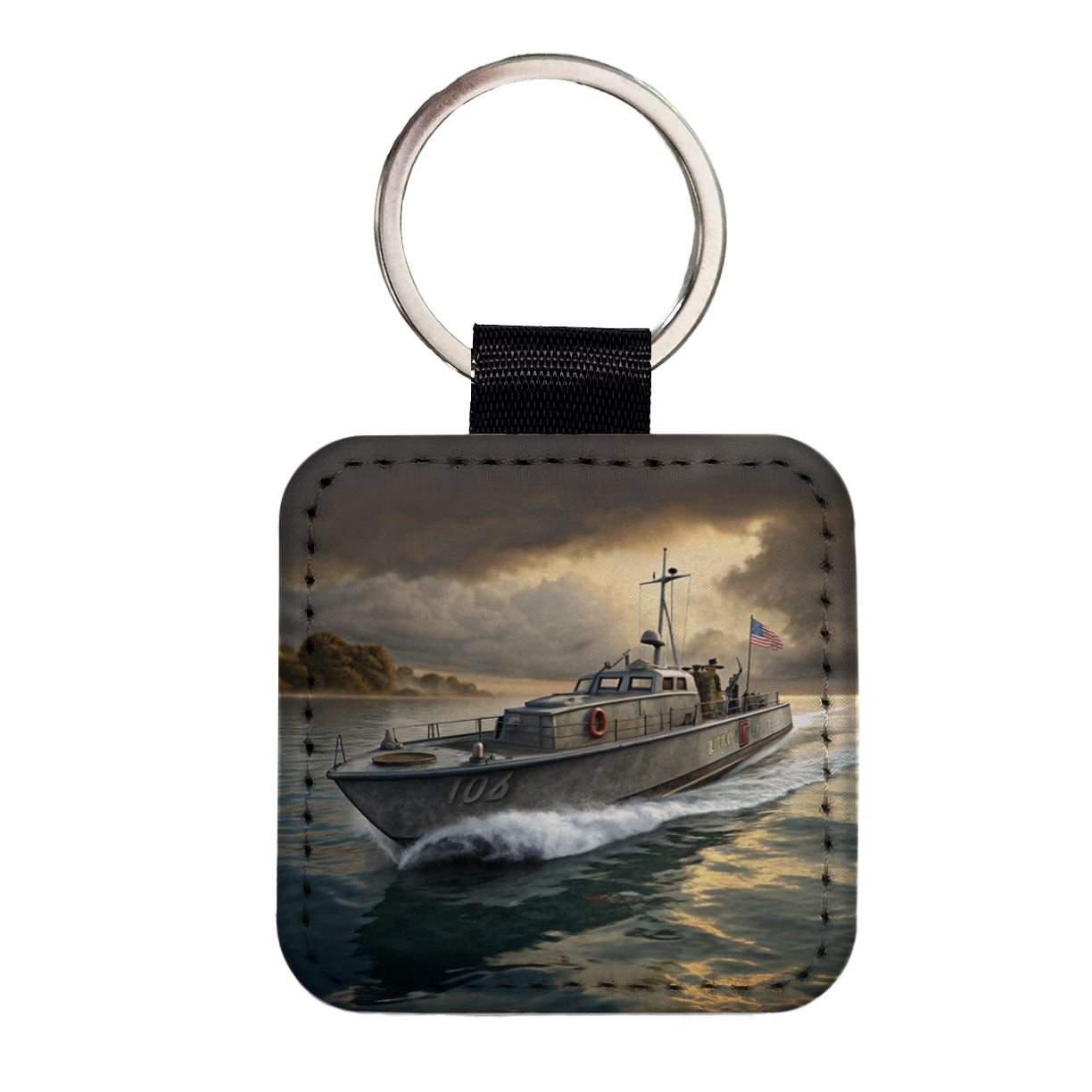 WWII US Navy PT Patrol Boat Square Faux Leather Keychain