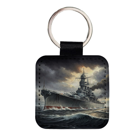 WWII Yamato-Class Battleship At Sea Square Faux Leather Keychain