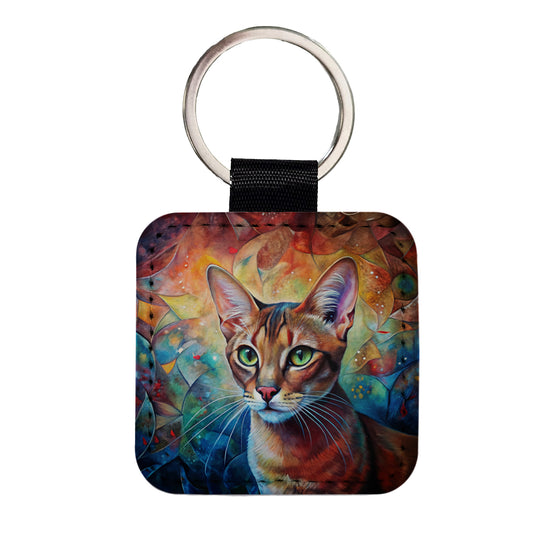 Abyssinian Cat Abstract Art Square Faux Leather Keychain