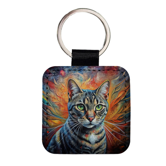 American Shorthair Cat Abstract Art Square Faux Leather Keychain