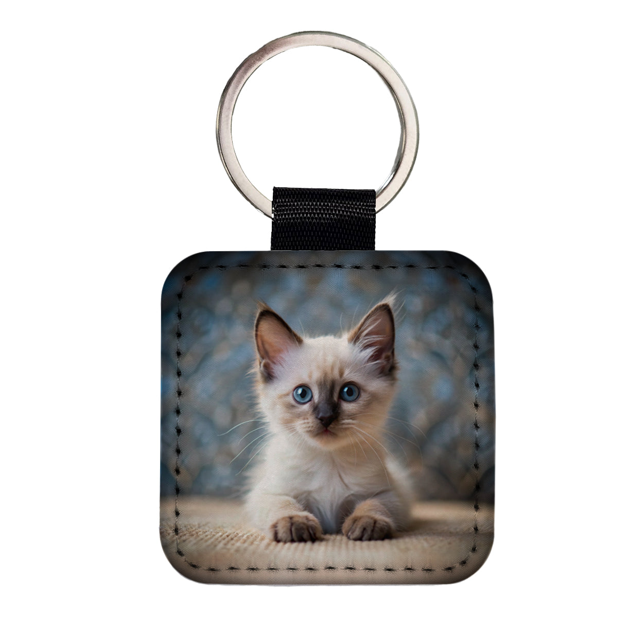 Balinese Cat Kitten Photo Square Faux Leather Keychain