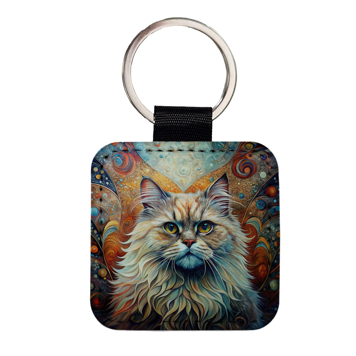 Classic Persian Cat Abstract Art Square Faux Leather Keychain