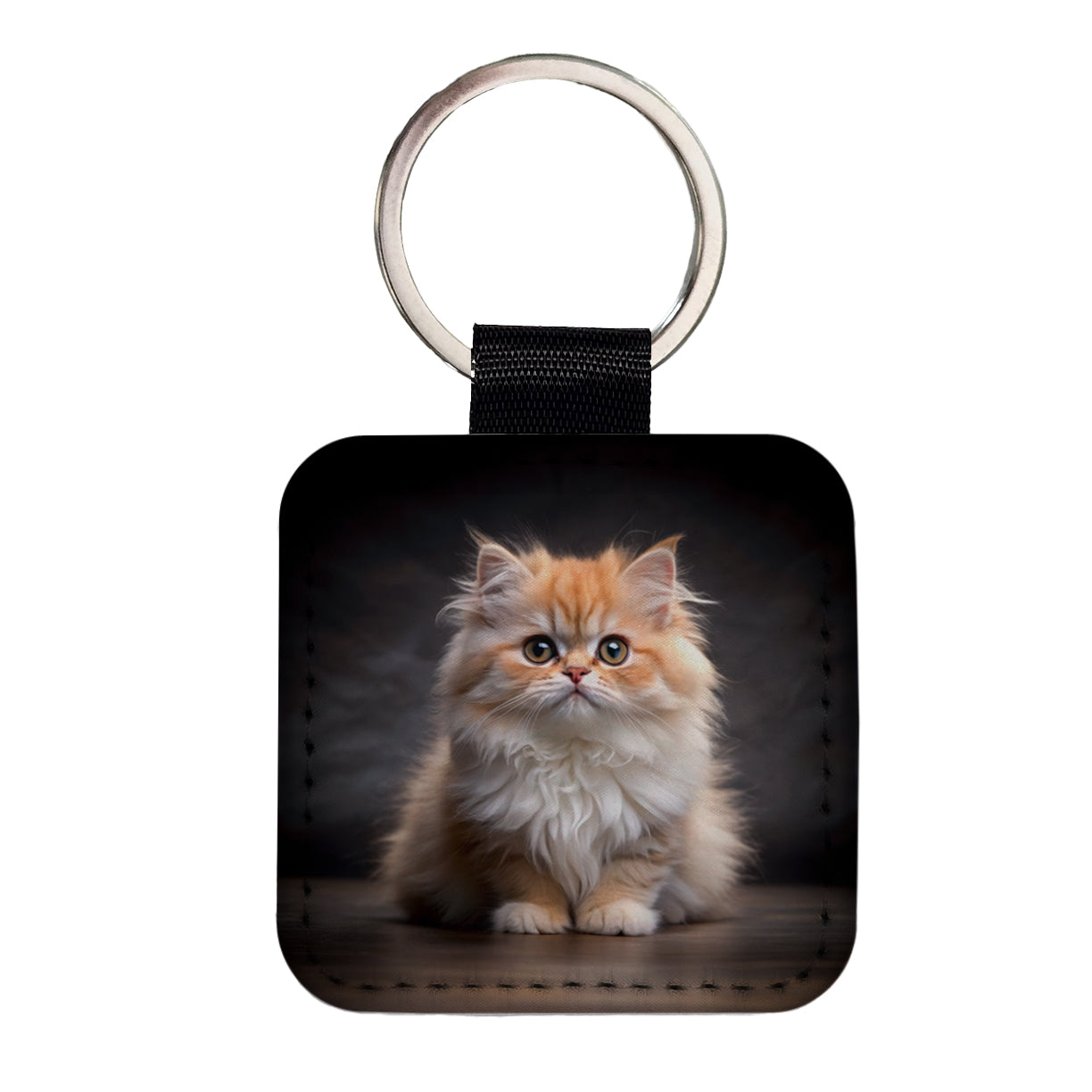 Classic Persian Cat Kitten Photo Square Faux Leather Keychain