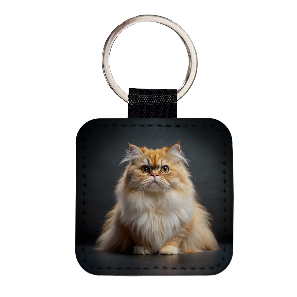 Classic Persian Cat Photo Square Faux Leather Keychain