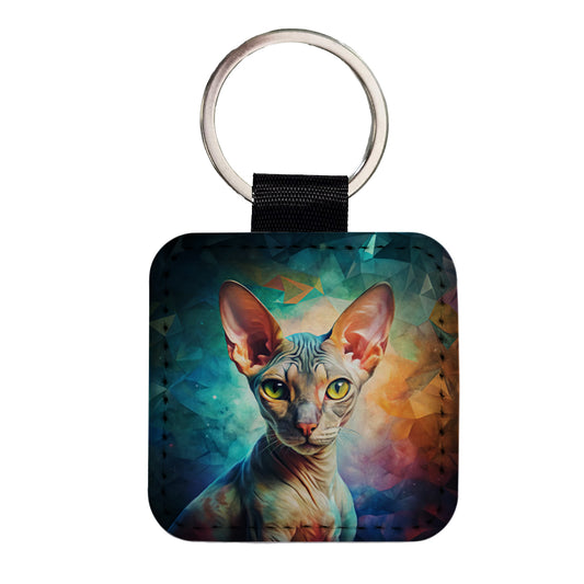 Cornish Rex Cat Abstract Art Square Faux Leather Keychain