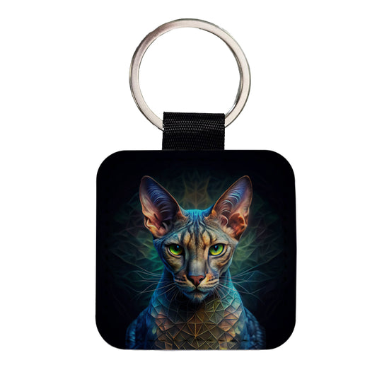 Egyptian Mau Cat Abstract Art Square Faux Leather Keychain