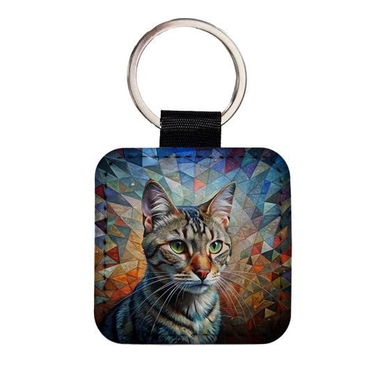 European Shorthair Cat Abstract Art Square Faux Leather Keychain