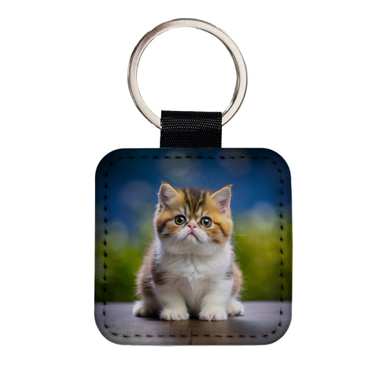 Exotic Shorthair Cat Kitten Photo Square Faux Leather Keychain