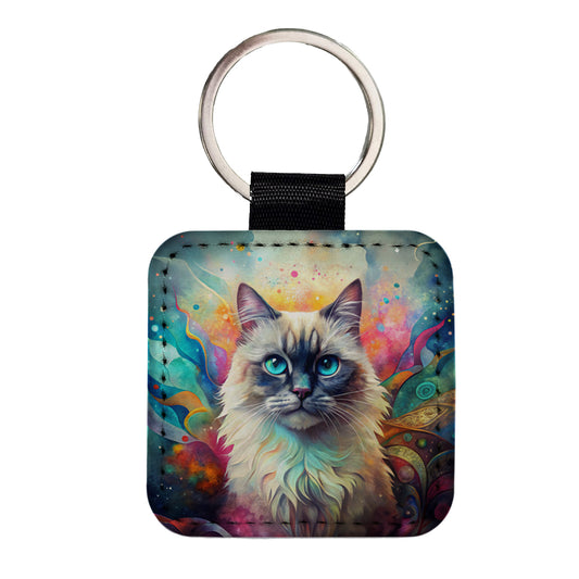 Himalayan Cat Abstract Art Square Faux Leather Keychain