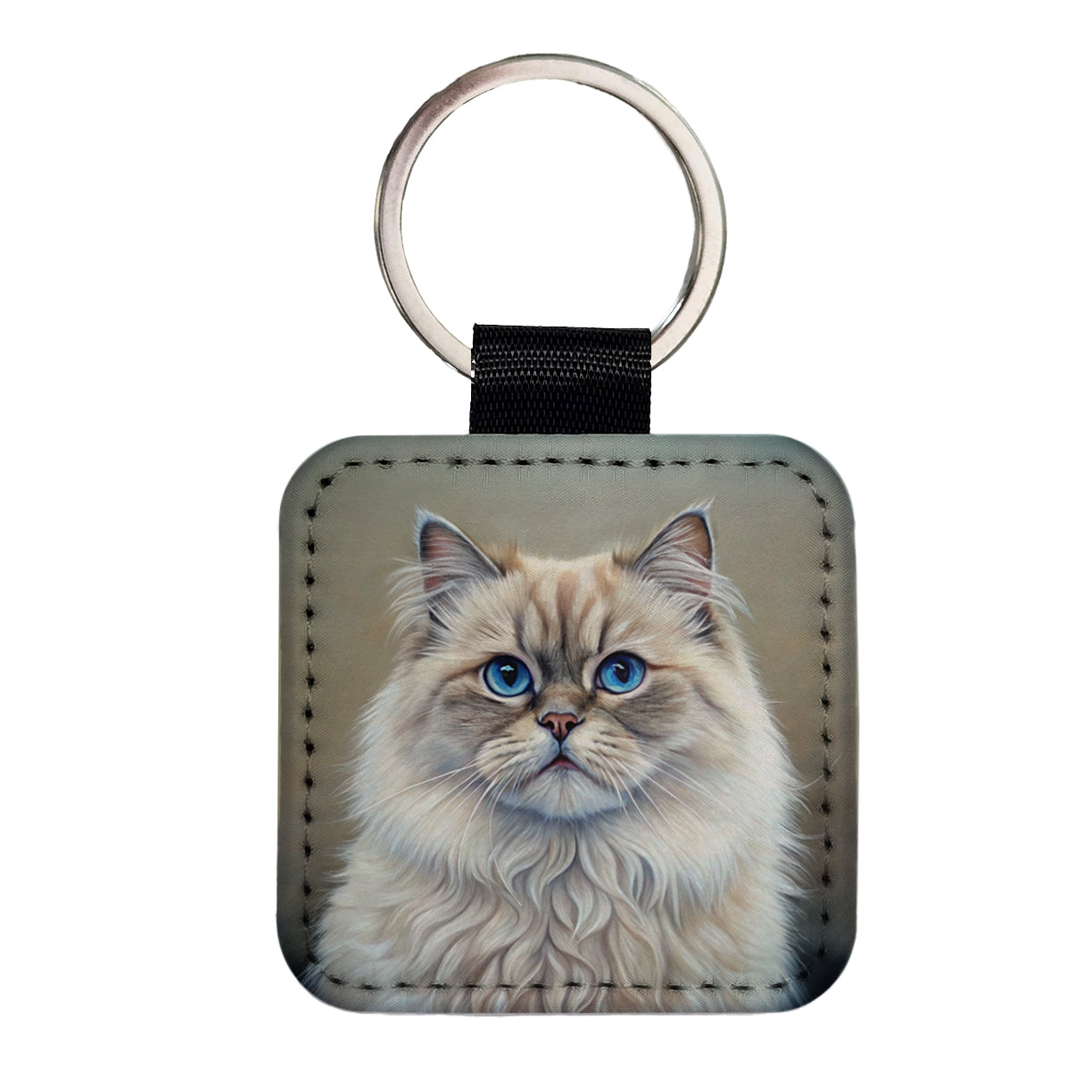 Himalayan Cat Illustration Square Faux Leather Keychain