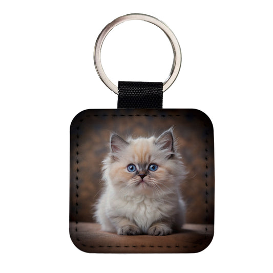 Himalayan Cat Kitten Photo Square Faux Leather Keychain