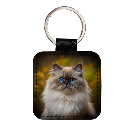 Himalayan Cat Photo Square Faux Leather Keychain
