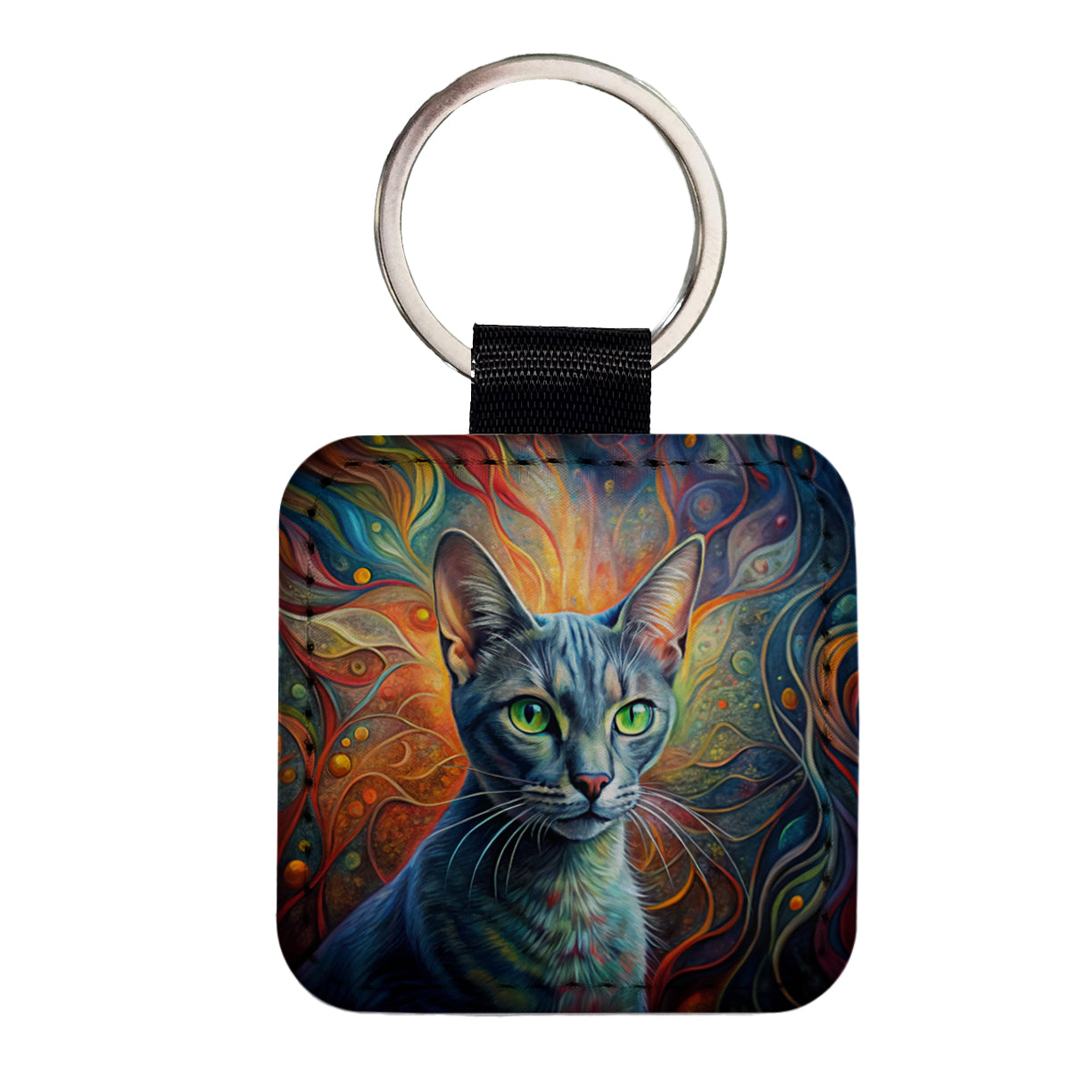 Korat Cat Abstract Art Square Faux Leather Keychain
