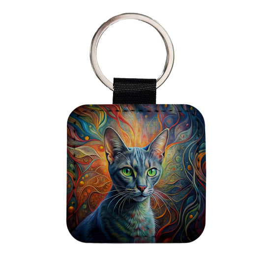 Korat Cat Abstract Art Square Faux Leather Keychain