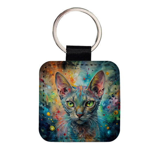 Lykoi Wolf Cat Abstract Art Square Faux Leather Keychain