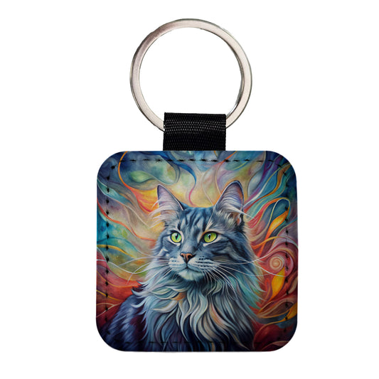 Nebelung Cat Abstract Art Square Faux Leather Keychain
