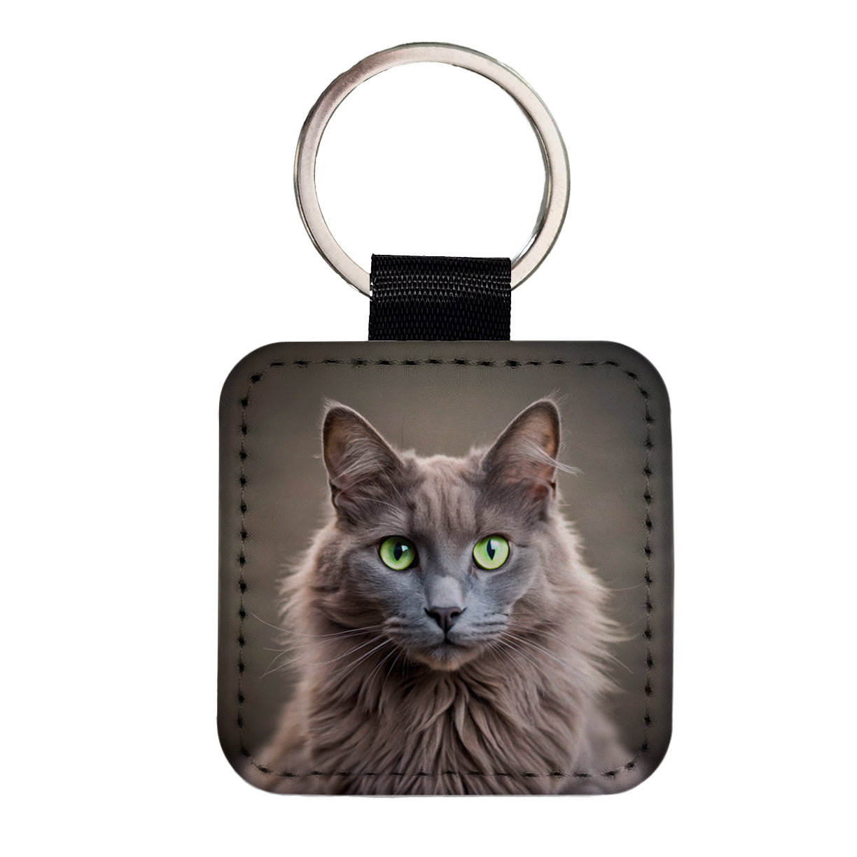 Nebelung Cat Photo Square Faux Leather Keychain