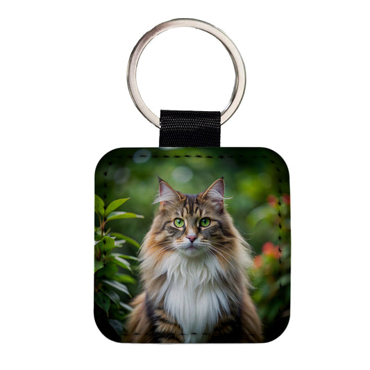Norwegian Forest Cat Photo Square Faux Leather Keychain