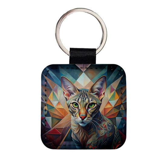 Ocicat Cat Abstract Art Square Faux Leather Keychain