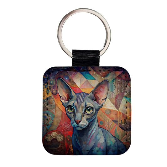 Oriental Shorthair Cat Abstract Art Square Faux Leather Keychain