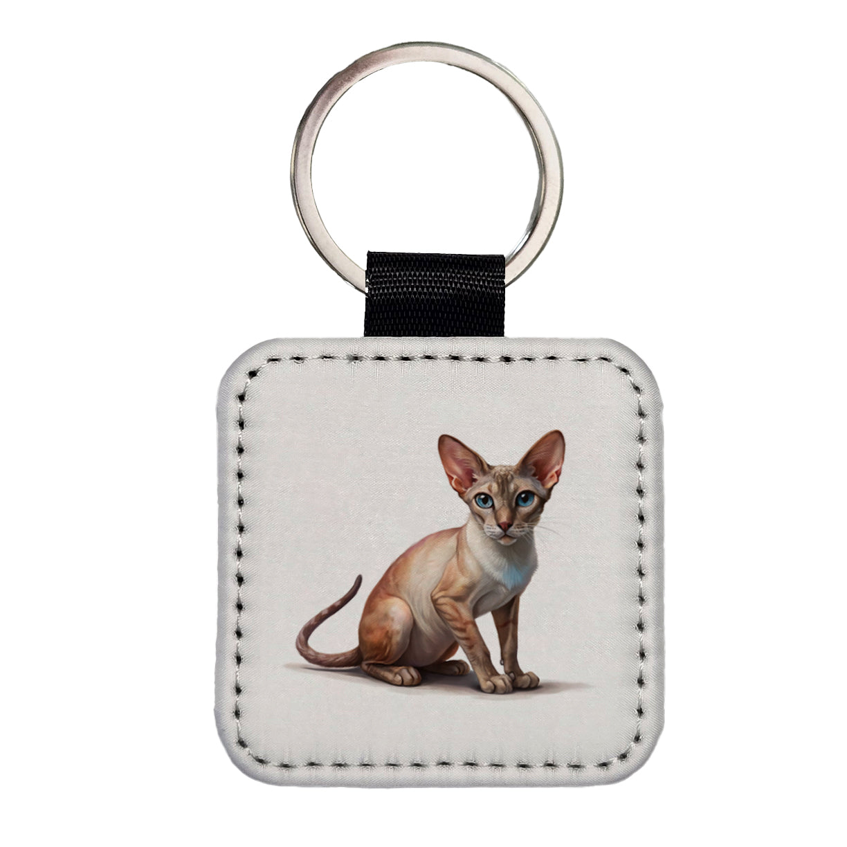 Oriental Shorthair Cat Illustration Square Faux Leather Keychain