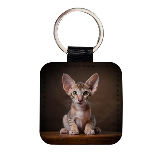 Oriental Shorthair Cat Kitten Photo Square Faux Leather Keychain