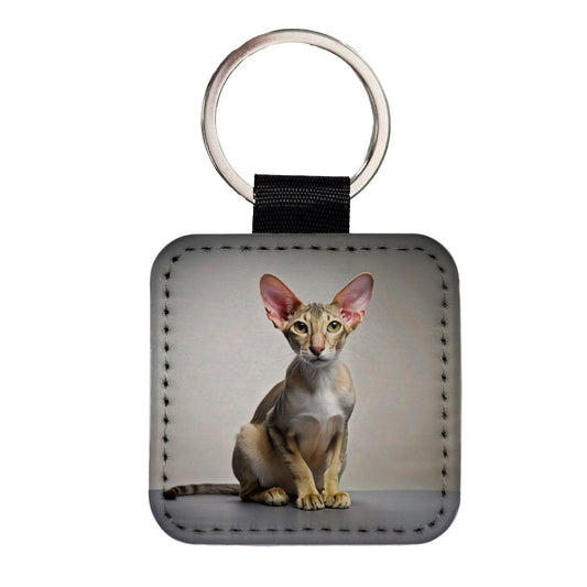 Oriental Shorthair Cat Photo Square Faux Leather Keychain