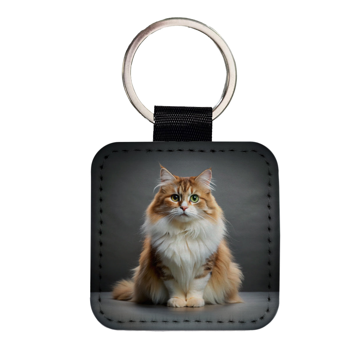 Ragamuffin Cat Photo Square Faux Leather Keychain